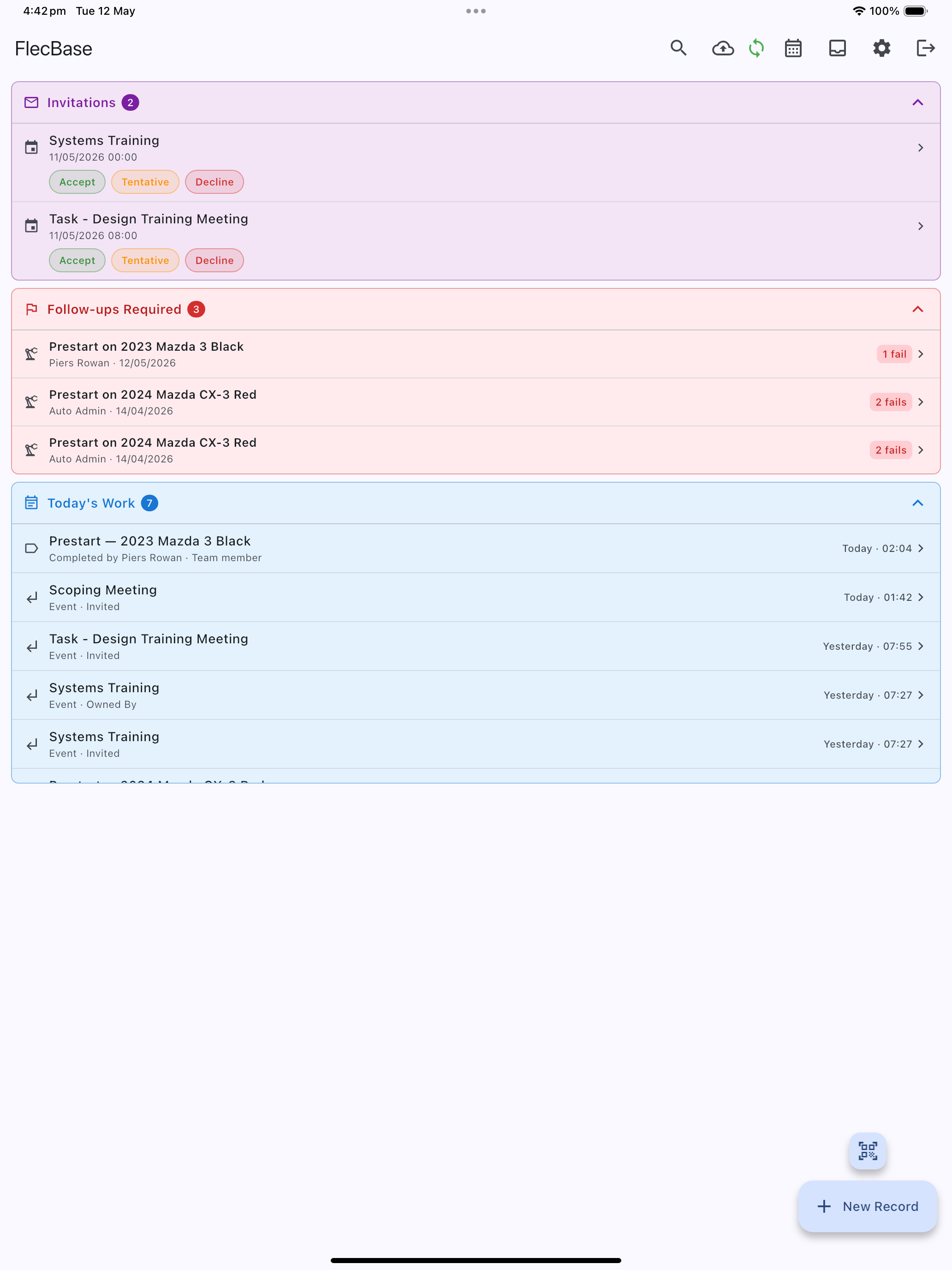 FlecBase branded PDF report and compliance status on an iPad